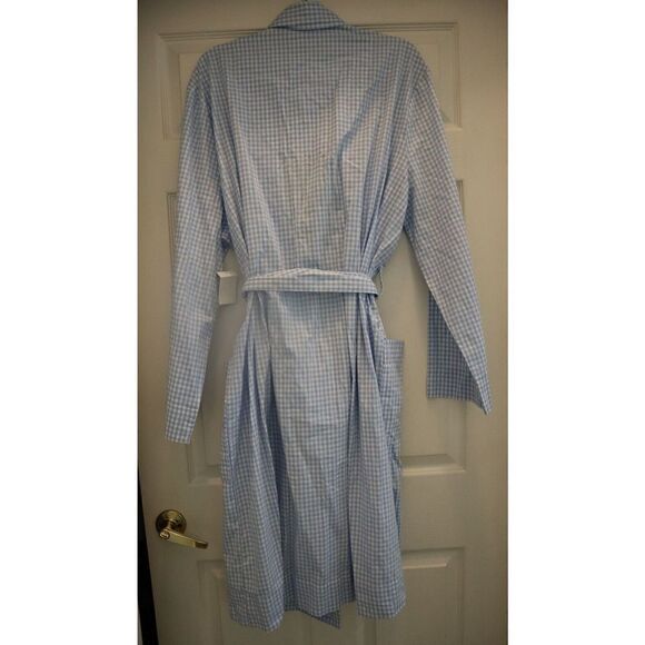Club Room Men's Sz S/M Light Blue Gingham Pattern Woven 100% Cotton Lounge Robe - Picture 2 of 6